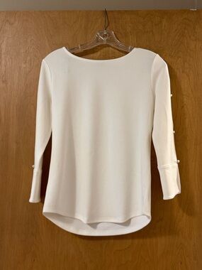Ann Taylor Factory Cream Boatneck Long Sleeve Top with Pearl Sleeves